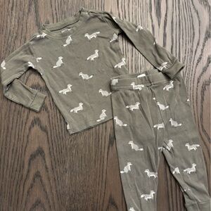 Petit Lem Kids Pajama Set in Olive with Foxes - 12 mo